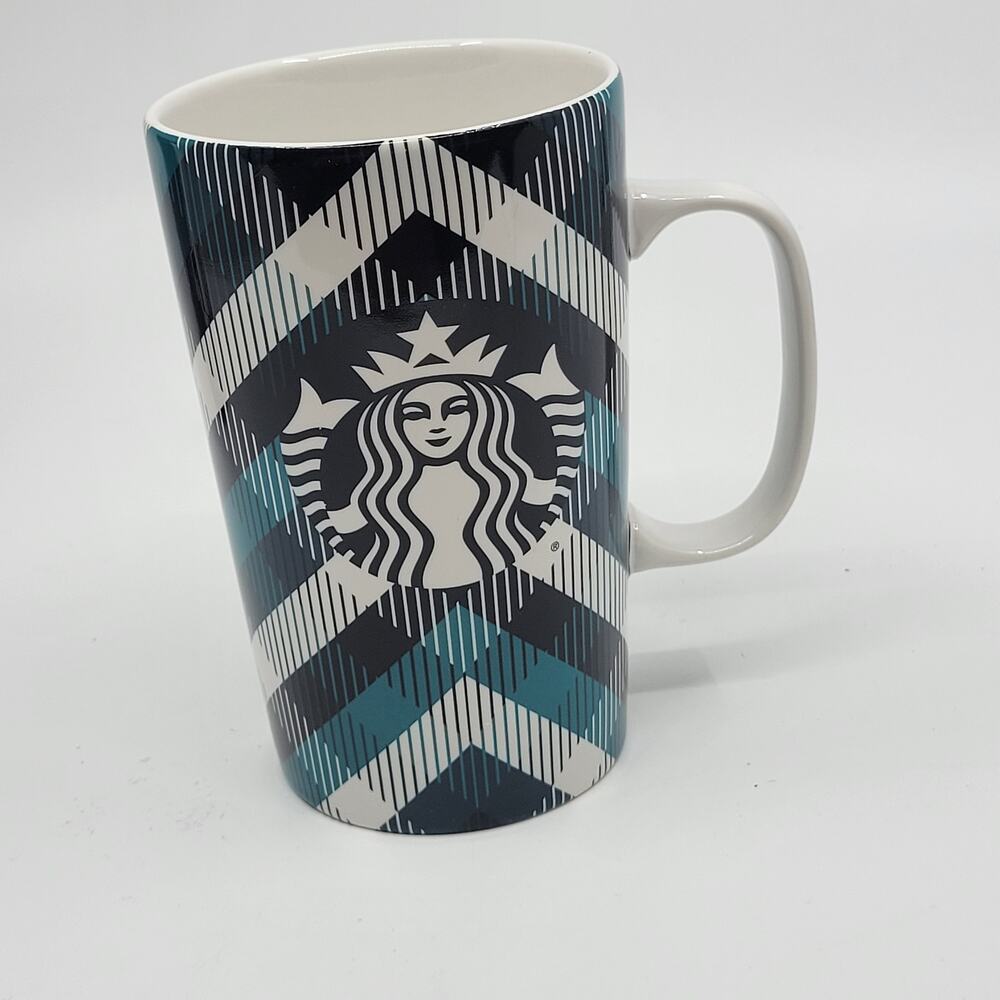 Retired 2016 Starbucks Logo On Plaid 16 oz Ceramic Mug